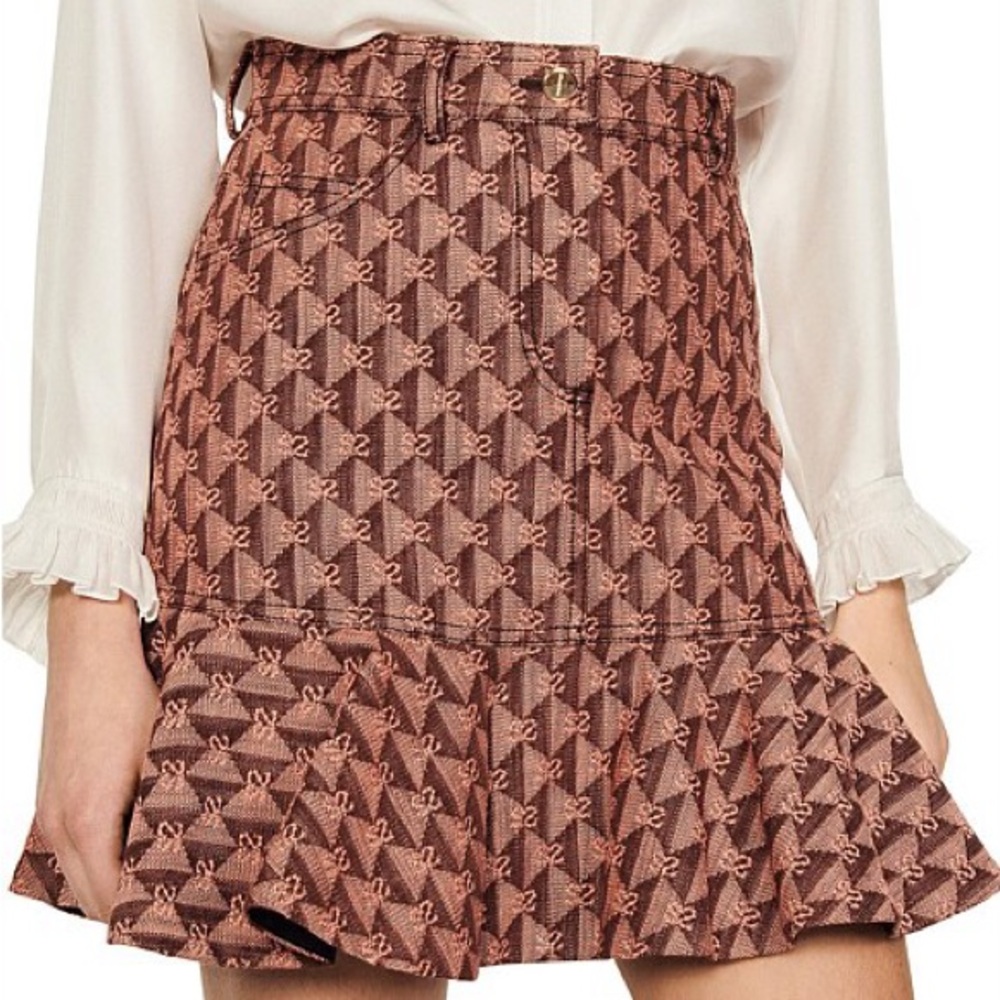 NWT Sandro Pauline Monogram Jacquard Ruffle Mini Skirt Size 2 EUR 34